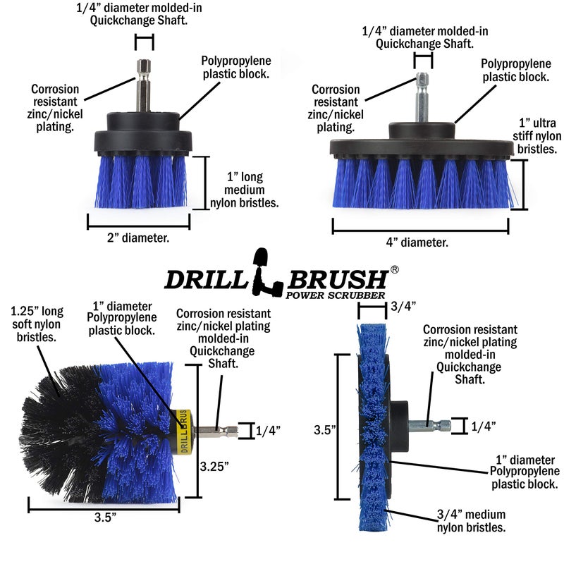 Drillbrush Blue â€“ Boat Cleaning Drill Brush Attachment Set â€“ Aluminum - Wood - Personal Watercraft Detailing - Fiberglass Hull Cleaning Kit - Kayak Accessories - Deck Brush - Image 4